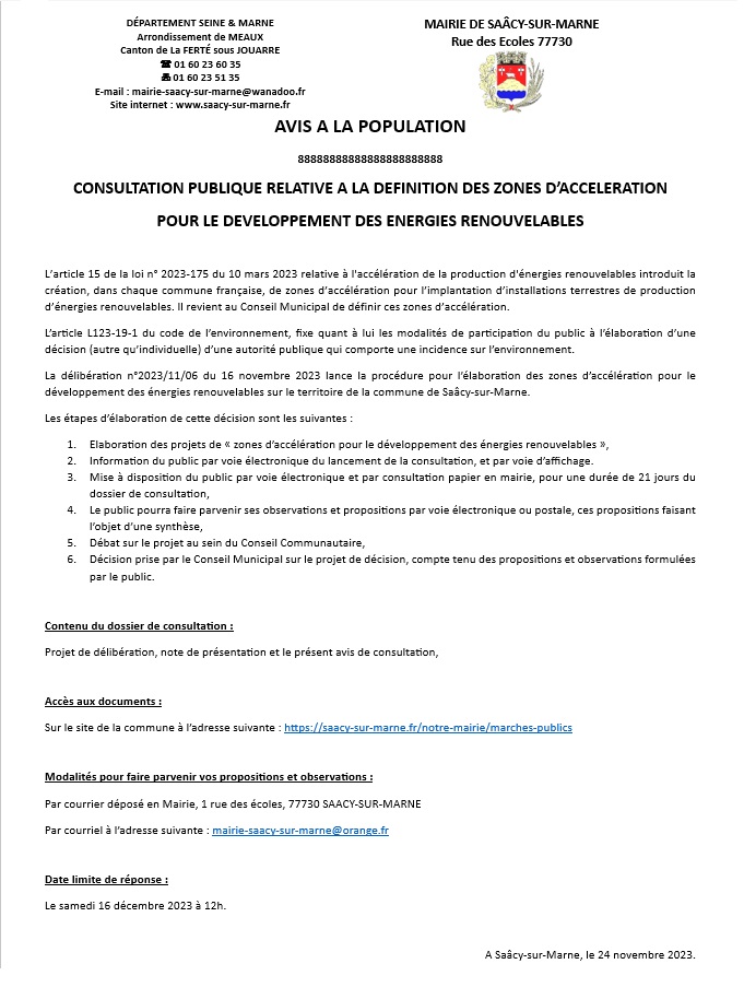 AVis de consultation zone daccélération des EnR