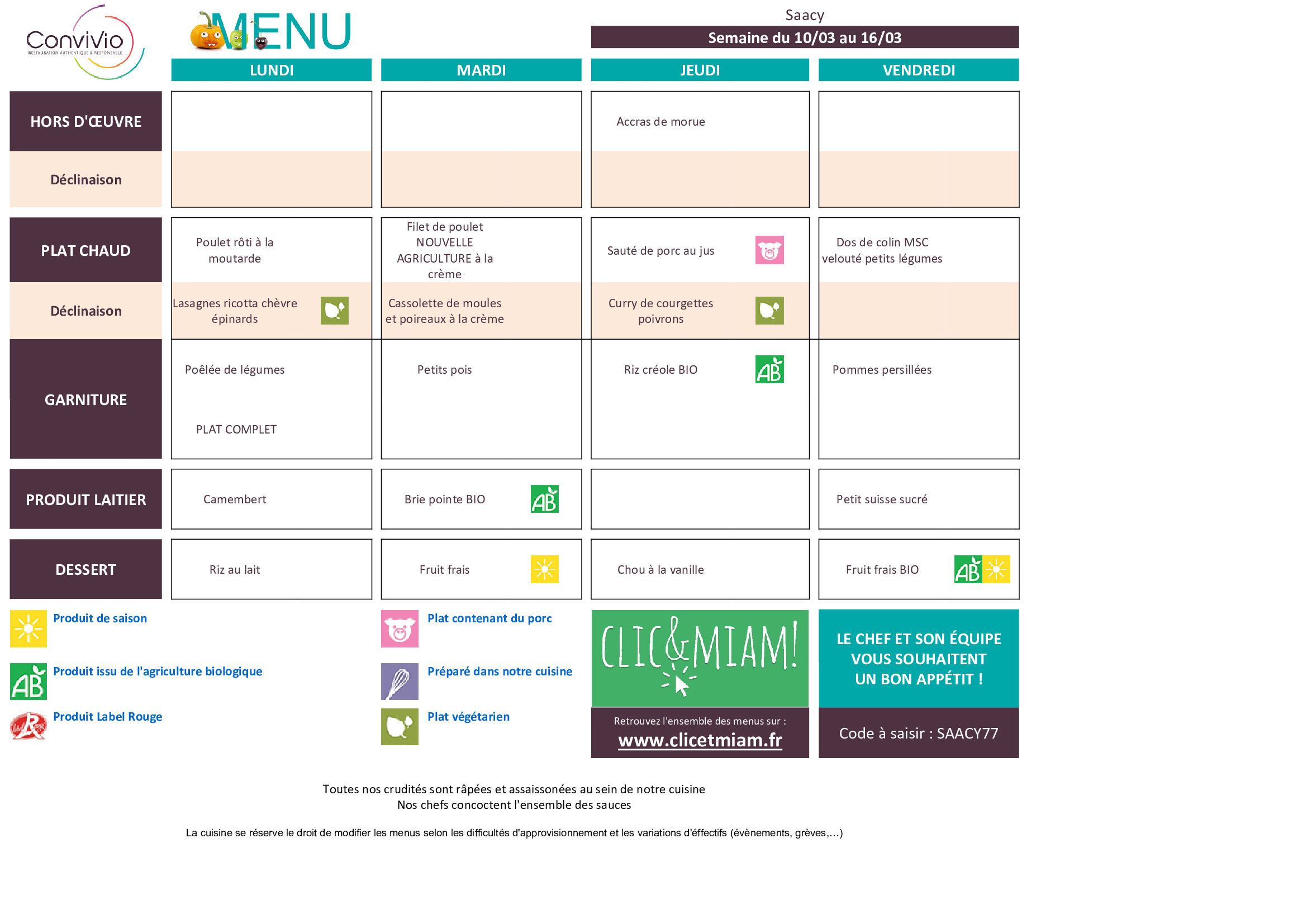 CONVIVIO menu semaine n 11 2025