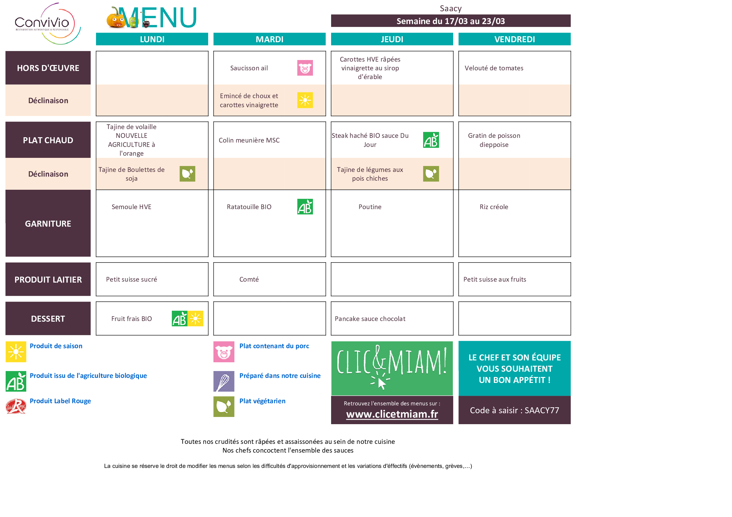 CONVIVIO menu semaine n 12 2025