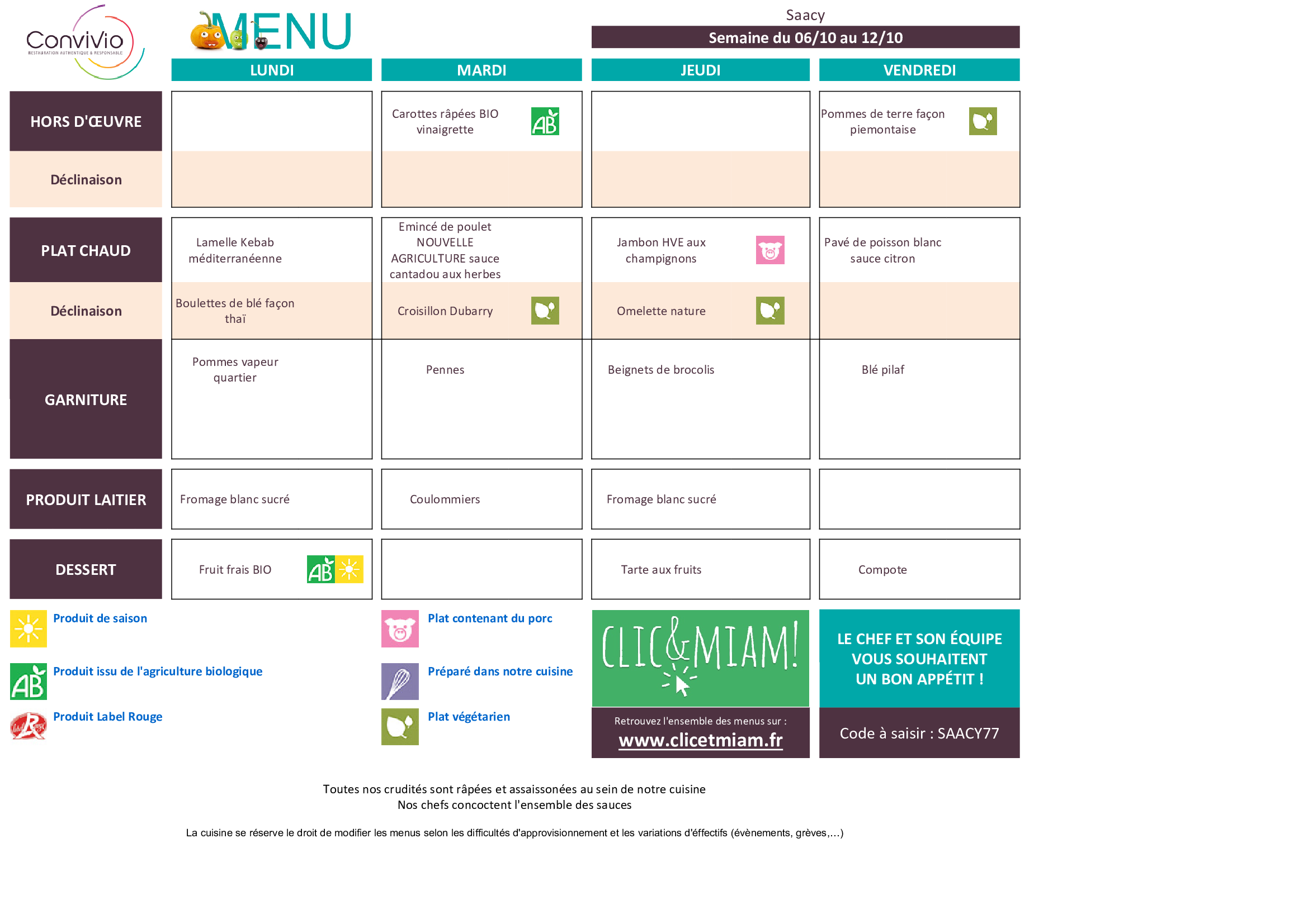 CONVIVIO menu semaine n41 2025 2026