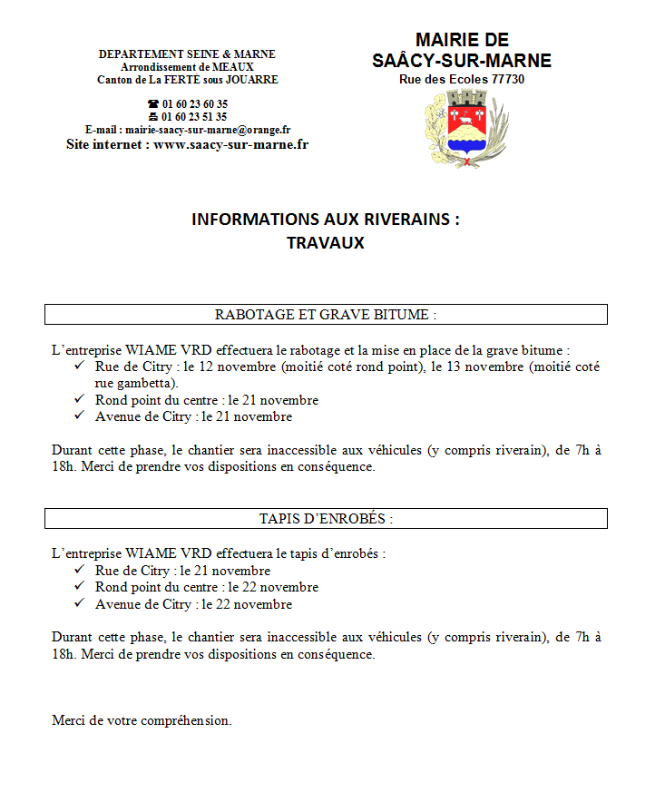information riverain rabotage SAACY